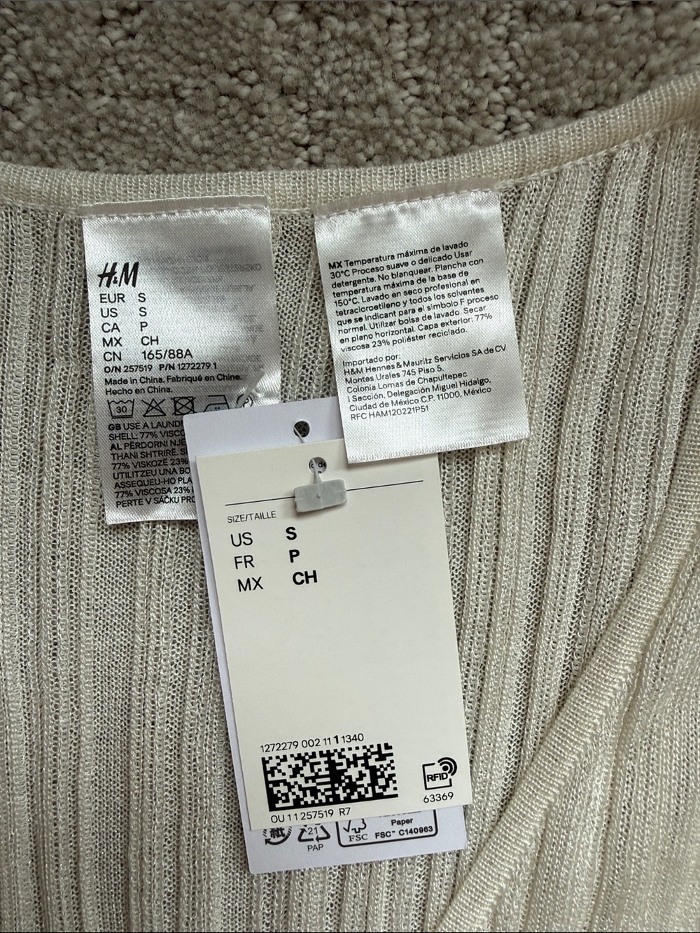 Long Sleeve Ribbed Coverup Dress with Ring Detail in Cream - Picture 2 of 2